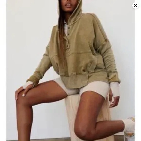 Free People FP Movement Honey Dove Pullover Hoodie L Army Olive Green Oversized - Picture 3 of 15